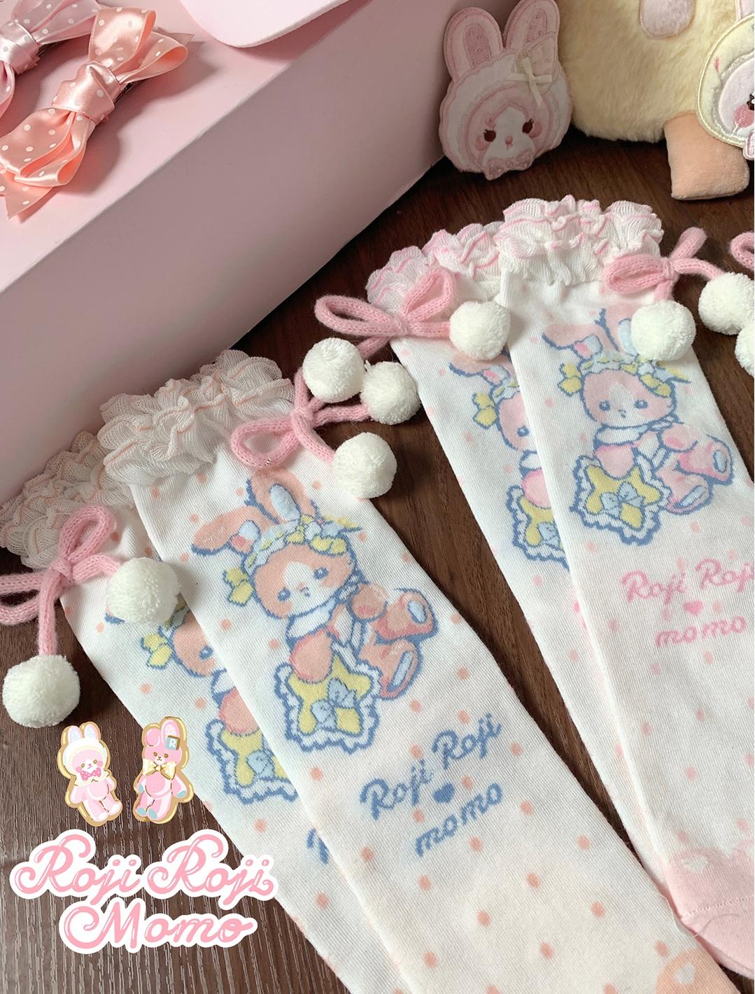 Roji Roji - Kawaii Lolita Mid-Calf Socks, Rabbit Print 44017:792669