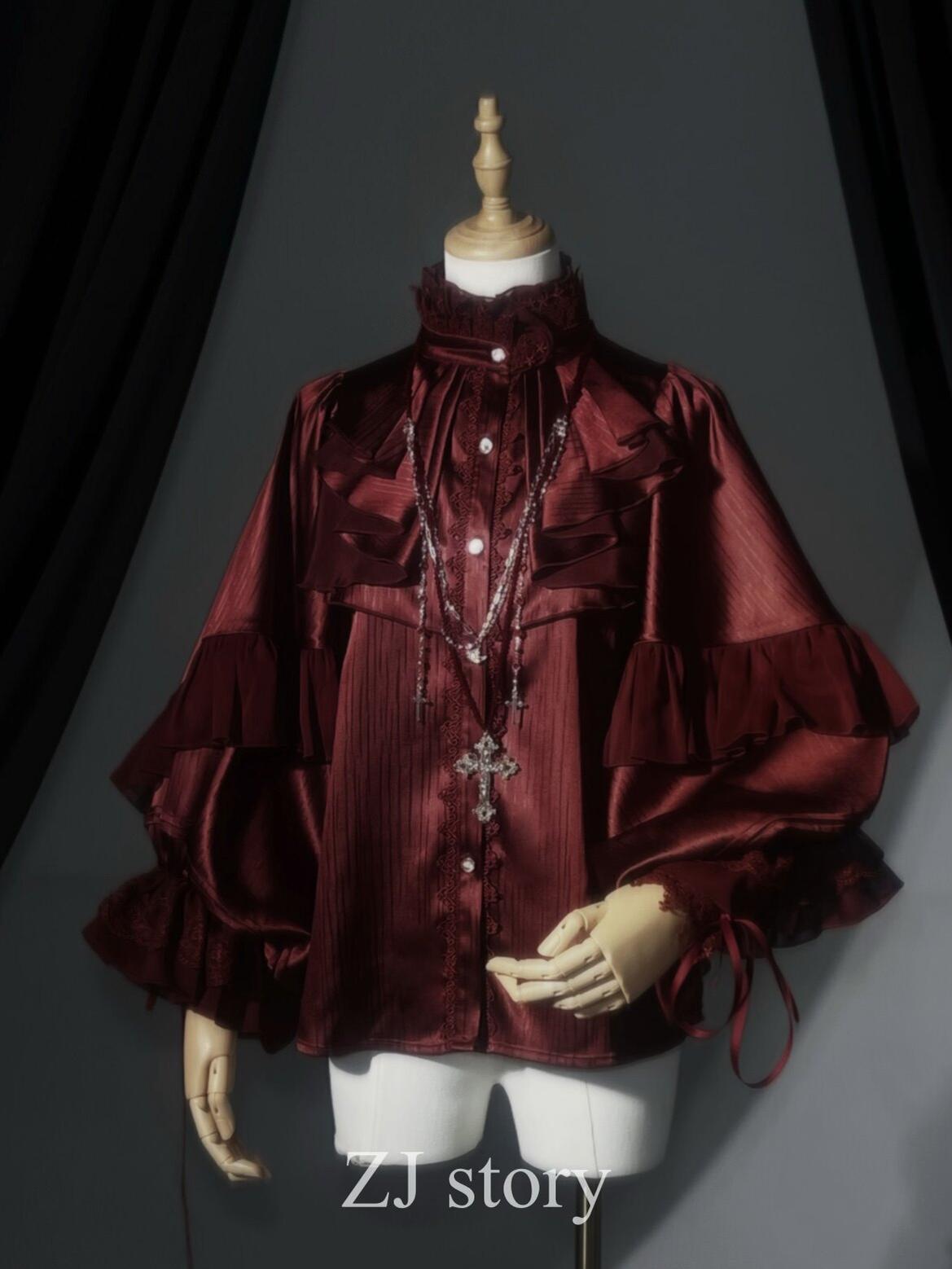 Dragon Bone Cemetery - Gothic Lolita Batwing Sleeves Blouse S Red Blouse