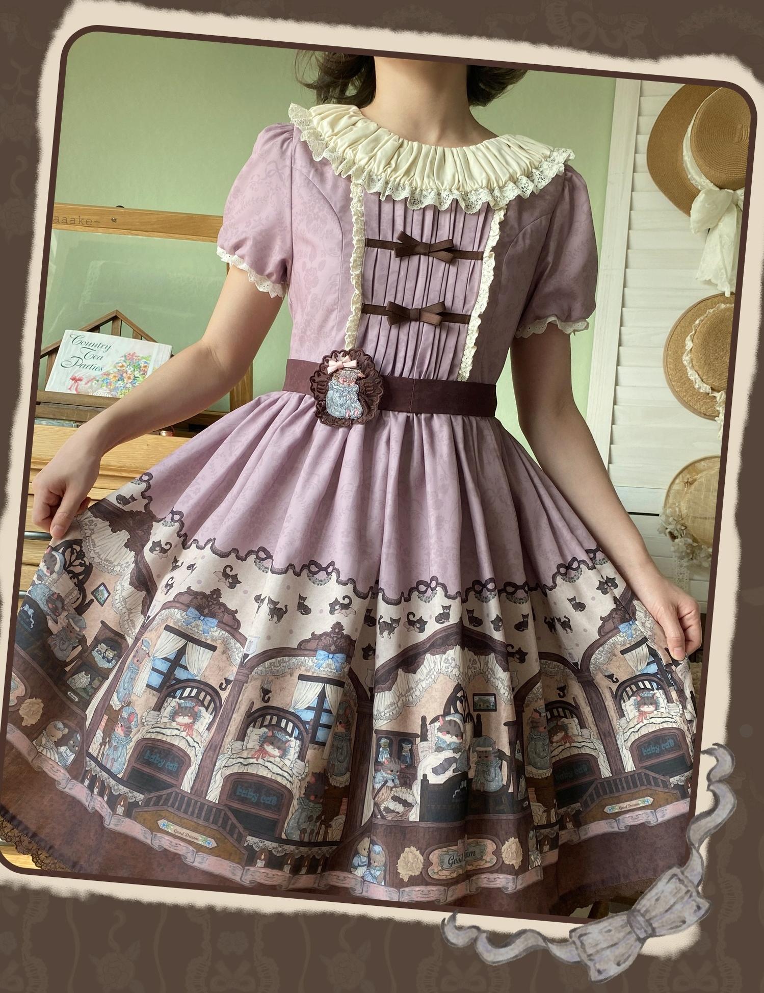 Sweet Dream Sheep - Vintage Bear - Printed Sweet Lolita Dress, Zipper Clousure 43709:784139