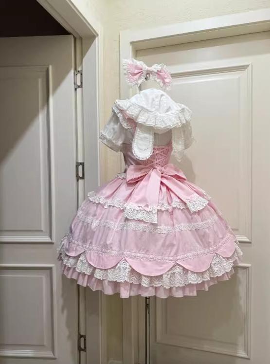 Cream Petal - Cotton Old School Lolita JSK, Layered Tiered Hem 44538:812505