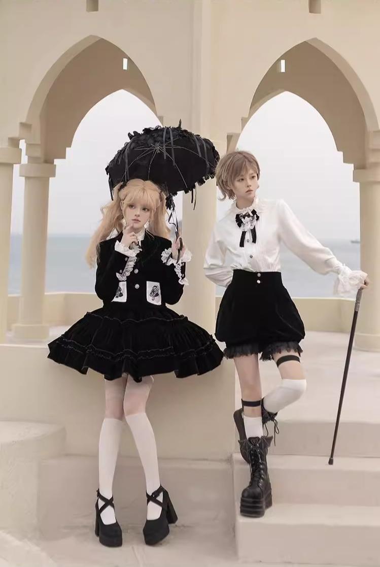 CastleToo - Erosion Heart F-Type - Ouji Lolita Suit Black Velvet Shorts and Skirt