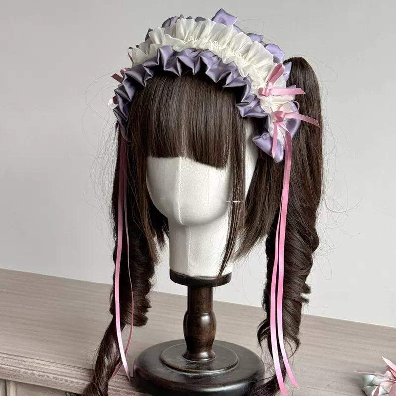 MAID - Elegent Lolita Bonnet Black Ribbon BNT Purple Headband