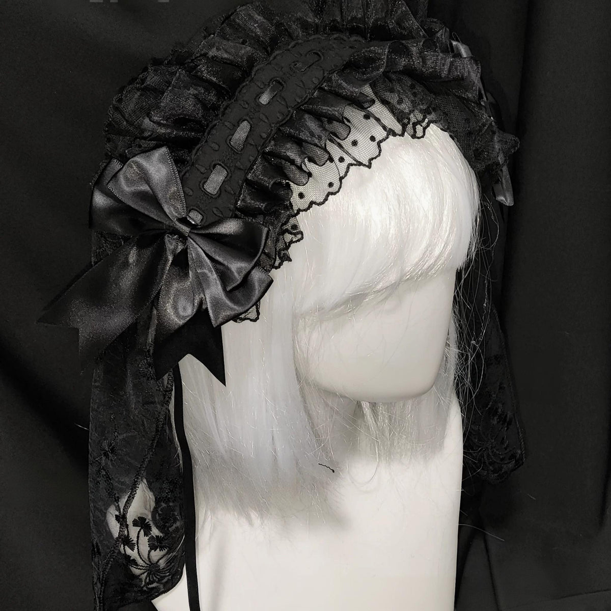 Halloween Gothic Lolita Lace Veil Hairband, Cross Embroidery 46006:872099