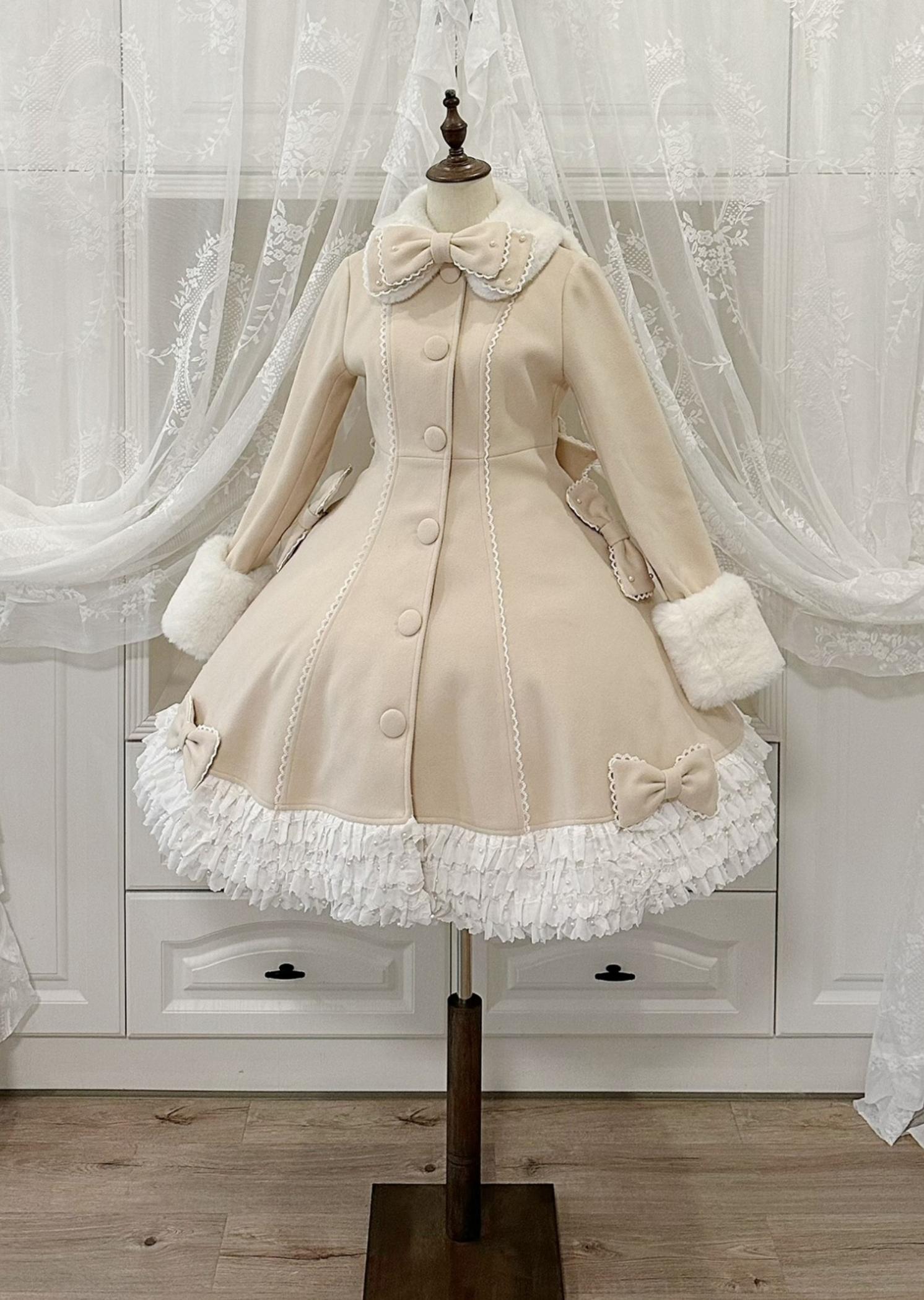 Bunny Magic Forest - High Waisted Sweet Lolita Overcoat, Bunny Ear Collar (Beige / 2XL L M S XL) 44100:795338