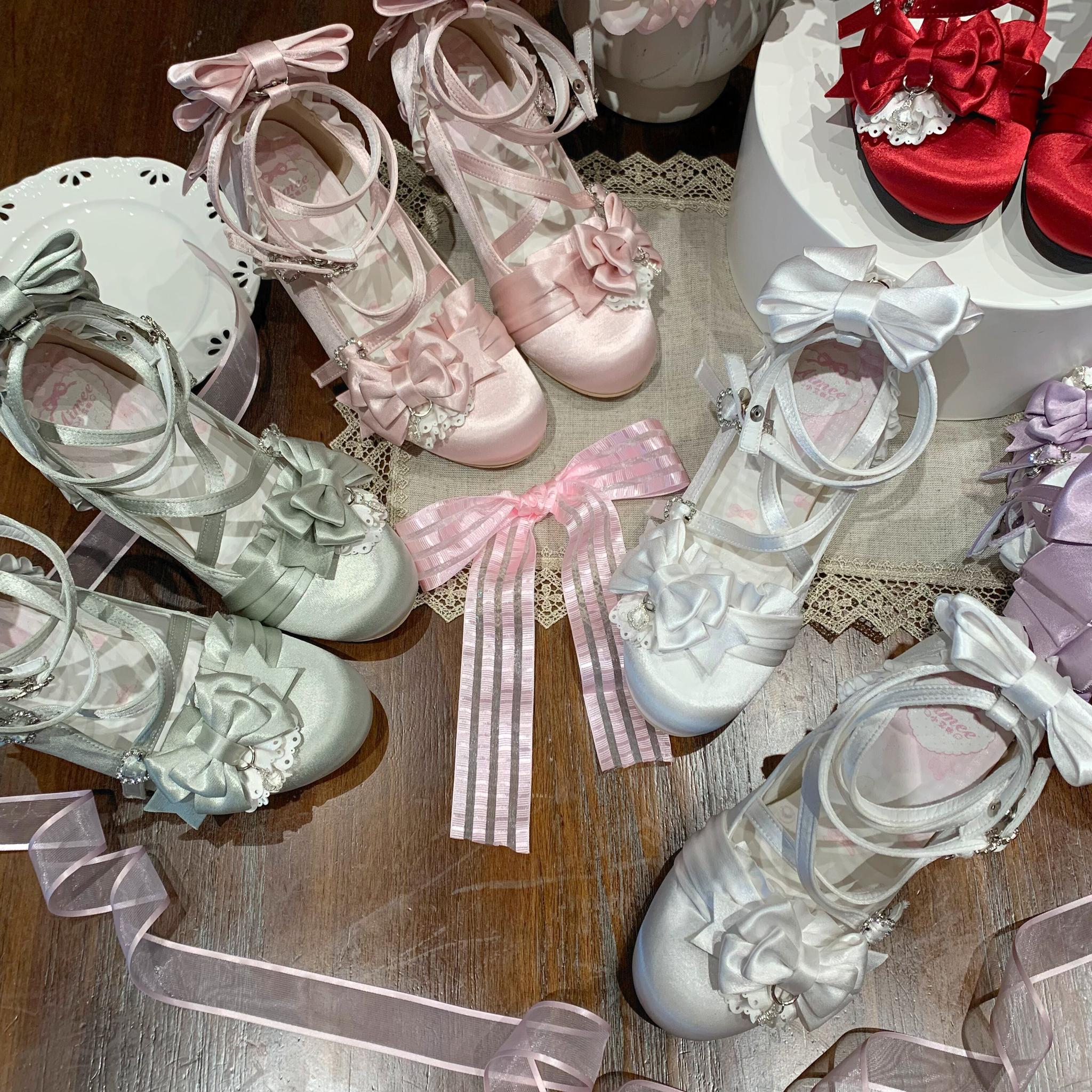 Thousand Knots - Classic Lolita Satin Heels Shoes, Bow-shaped Heel