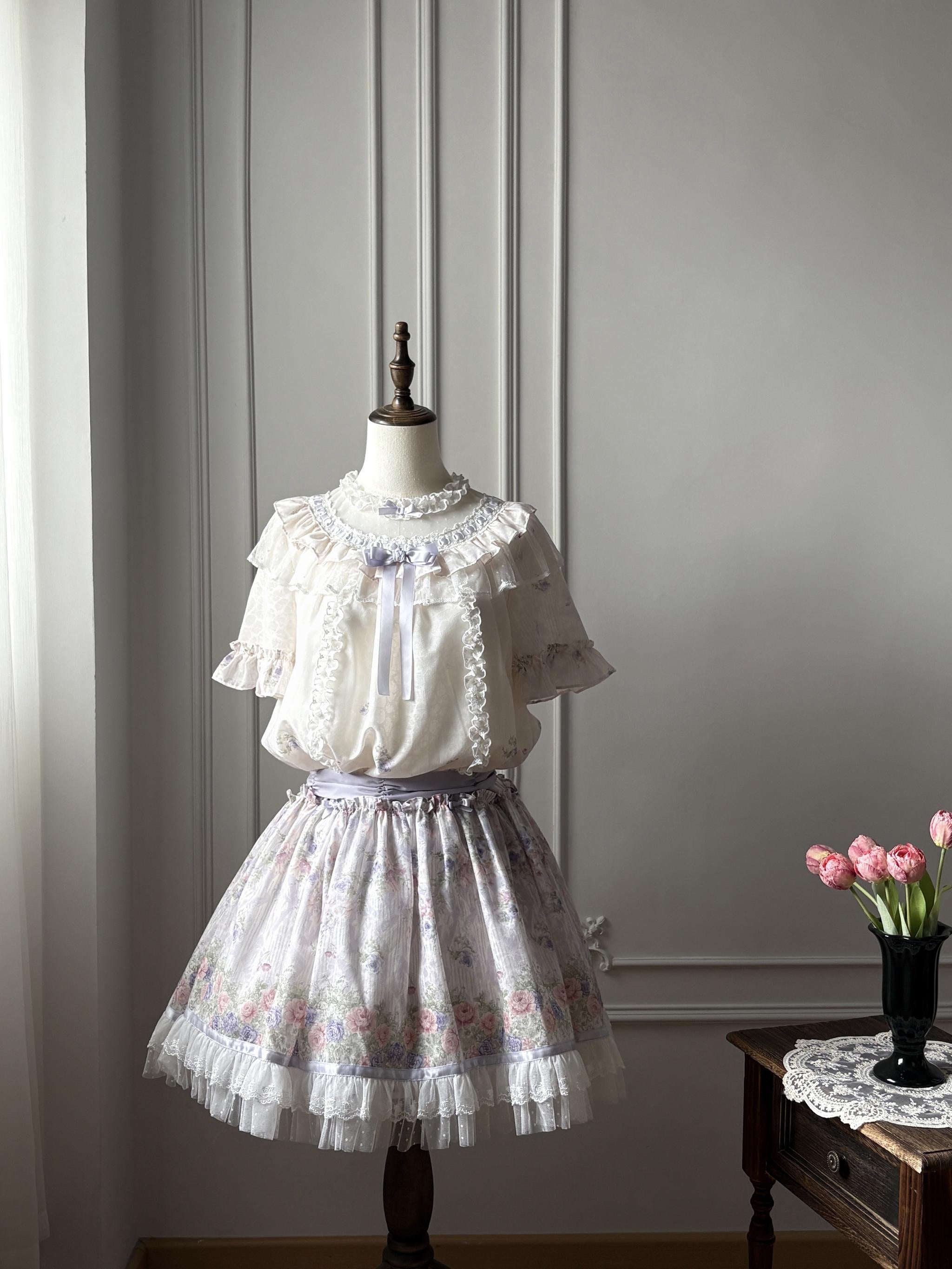 Yuri's Garden - Classic Floral Printed Lolita Dress with Lace (2XL L M S XL XS) 45541:852344