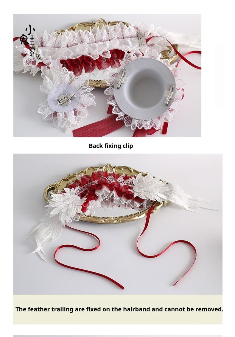 Xiaogui - Christmas Color Lolita Headdress Red and White Feather Accessory