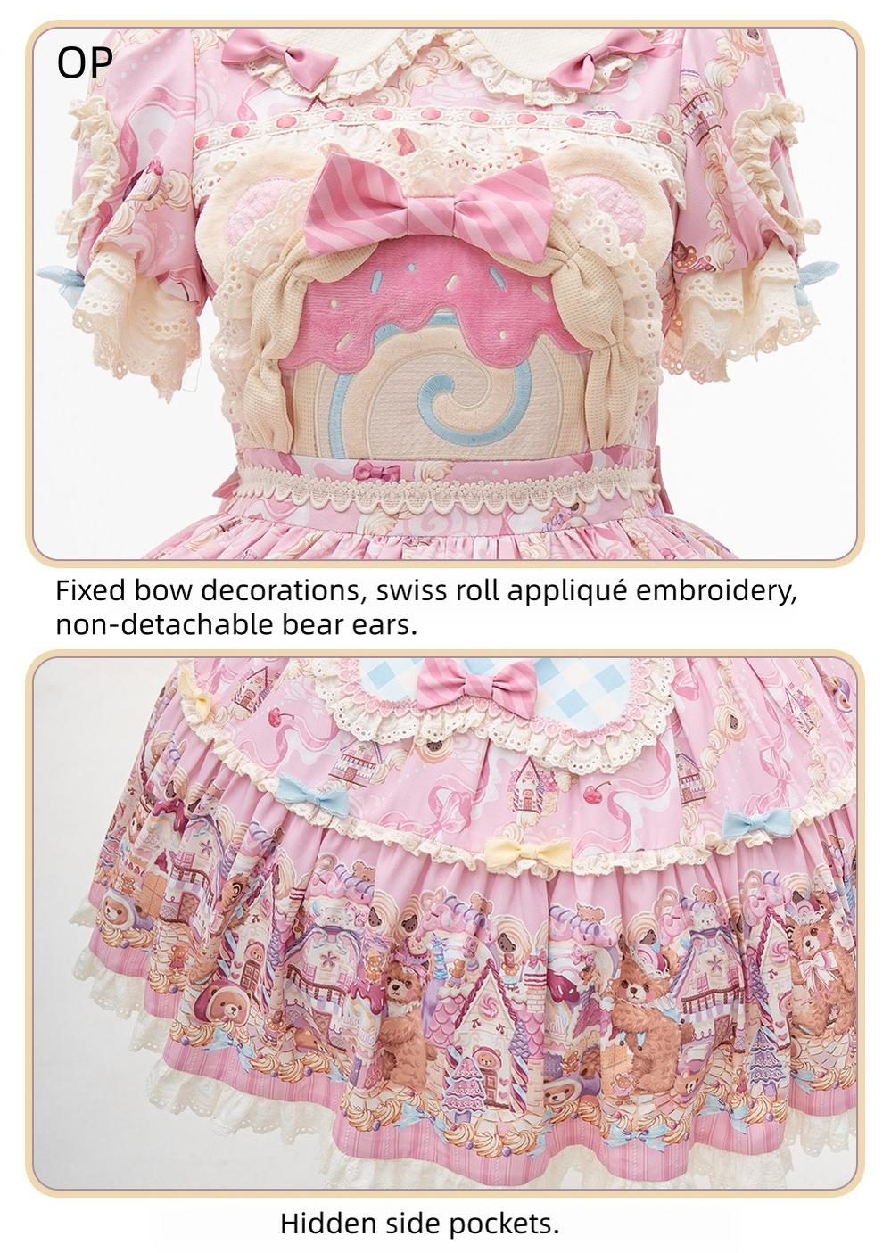 Bear Cake - Sweet Lolita JSK & OP Dress, Bear & Dessert Print 45755:860927