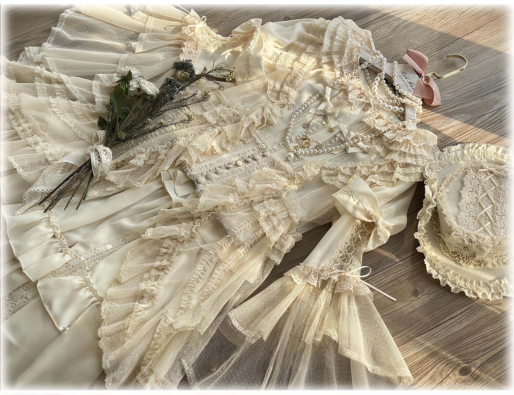 Butterfly Shadow - Elegant Lolita Hime Sleeve Blouse, Rose & Butterfly Button