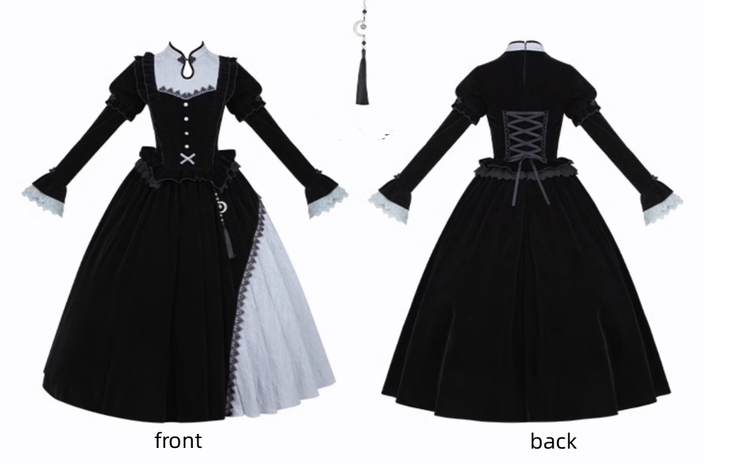 With Puji - Innocent Talk - Halloween Chinese Style Lolita OP Black-silver Gray Dress 39966:645978