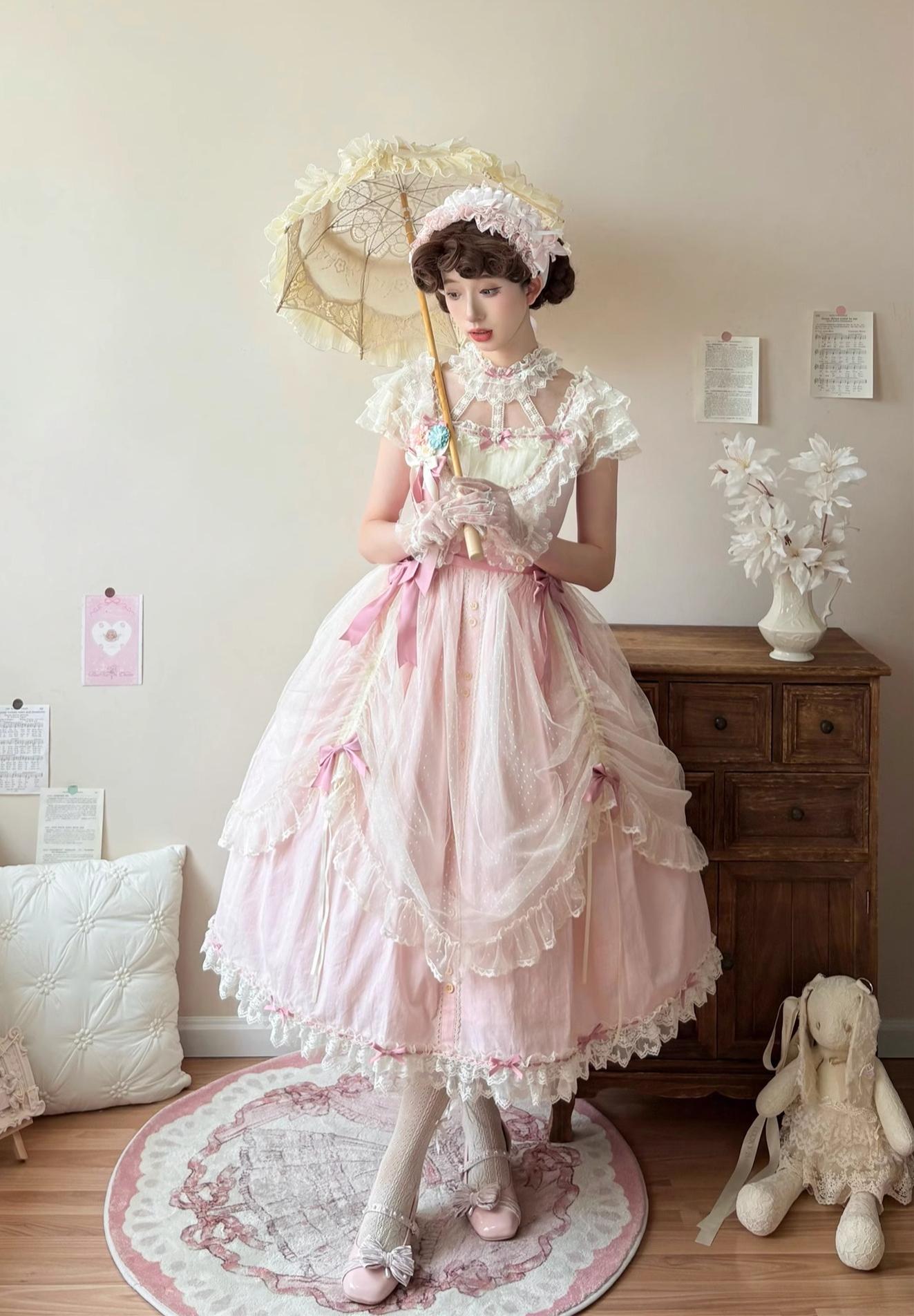 Fluttering Cherry Spring Strings - Cotton Sweet Lolita JSK Dress