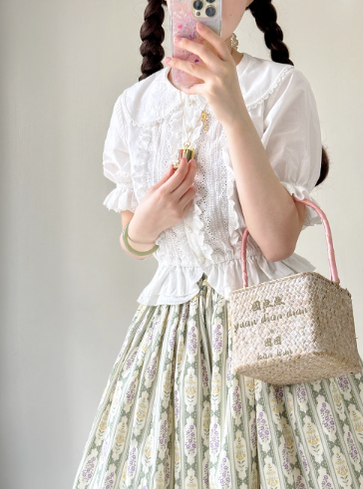 Miss Point - Little Anna - Elegant Lolita Cotton Puff Sleeve Blouse custom size white