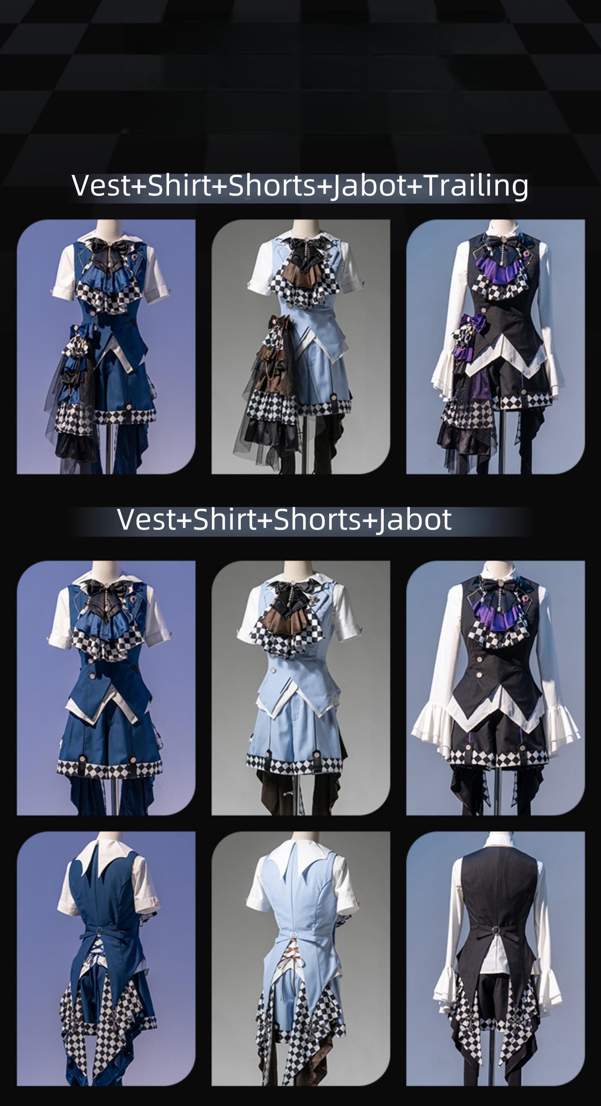 Forest Fluorescent Carps - The Judge's Game - Dark Blue Ouji Lolita Tailored Vest, Shorts Outfit