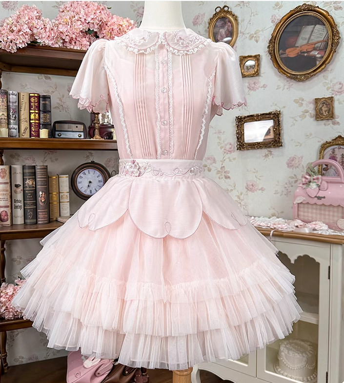 Mademoiselle Pearl~Confession under the Sakura Tree~Sweet Lolita Pink JSK and OP Dress Set (L M S XL XS / skirt) 35042:480544