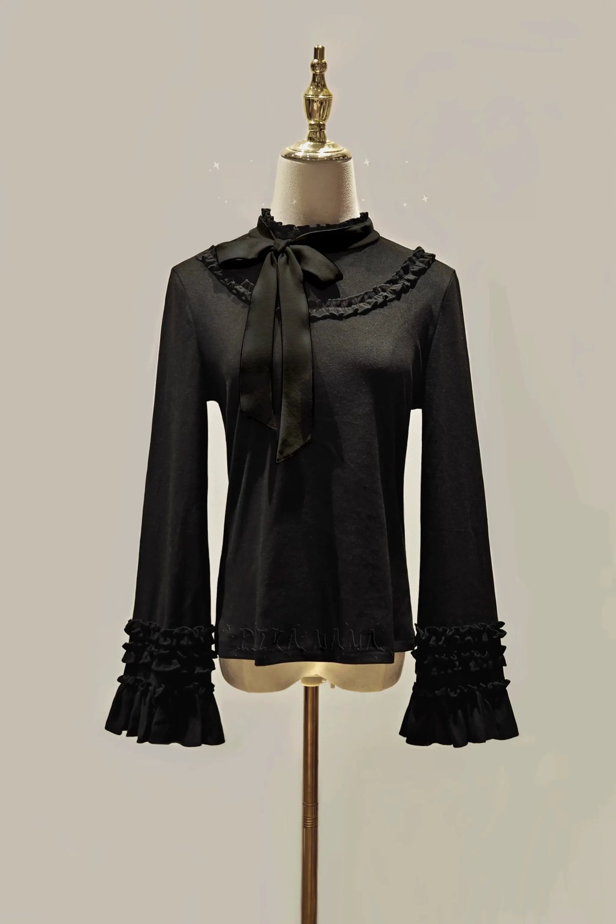 Fruit Tart - Autumn Sweet Lolita Long Sleeve Blouse, Ruffle Detail (Black / L M) 45972:870041