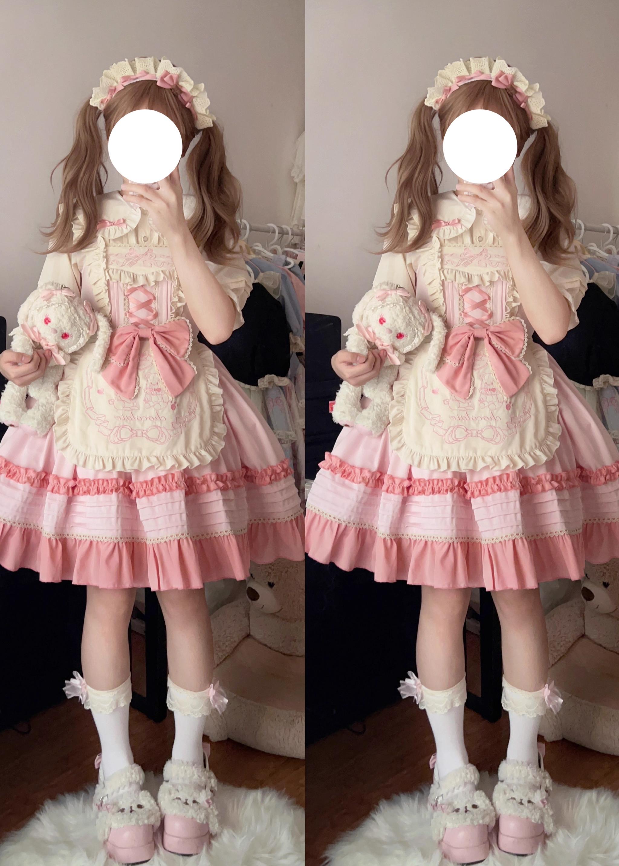 Sugar Girl - Sweet Layered Cake - Sweet Lolita JSK with Detachable Apron Pink JSK + apron Only S