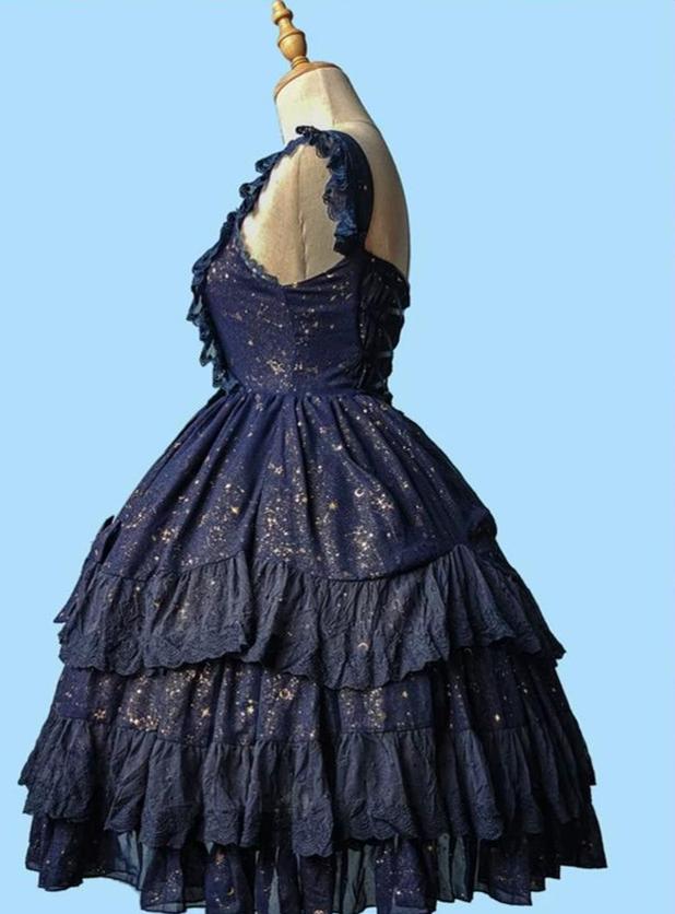 Star Wish - Classic Lolita JSK Dress, Gold Foil Constellation Chiffon 45954:869322