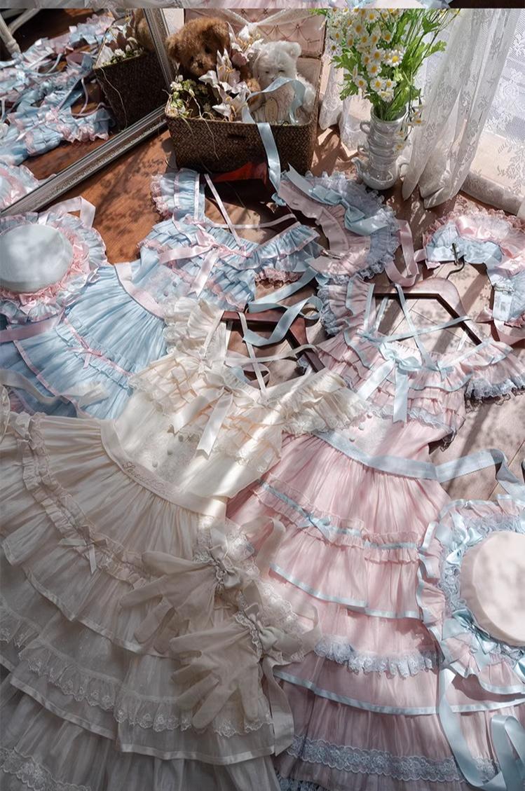 The Seventh Doll - Summer Evening Banquet - Sweet Lolita JSK with Tiered Ruffle Design and Hat 42722:750954