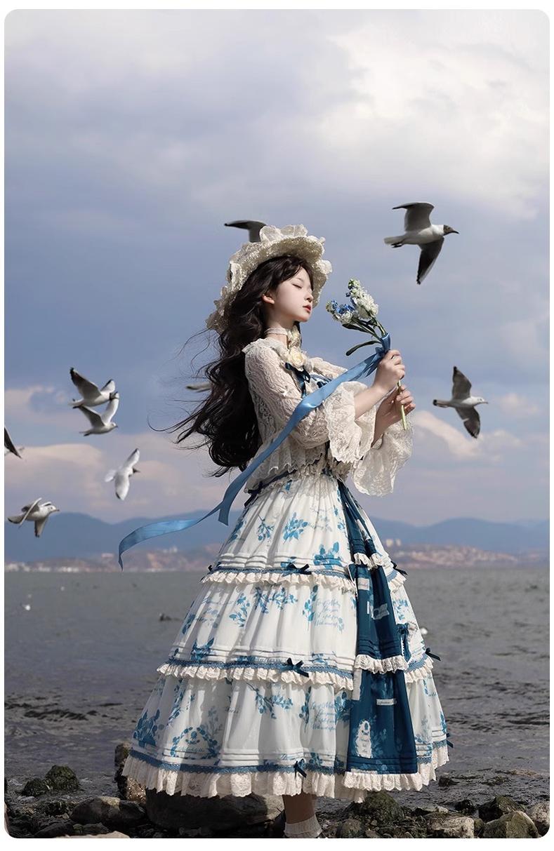 NanShengGe - Mulberry Poem - Country Lolita Printed Dress with Cardigan Set 42513:743198