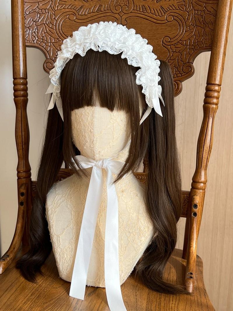 MAID - Customized Elegant Lolita Bow Lace KC Headdress Beige