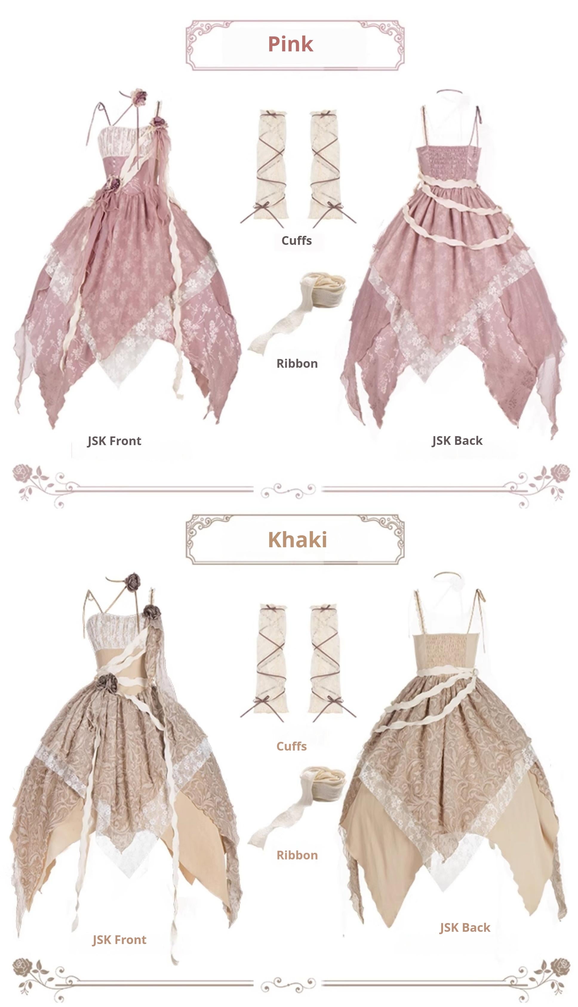 With PUJI - Rose Leaf - Irregular Daily Lolita JSK Dress in Wabi-Sabi Style