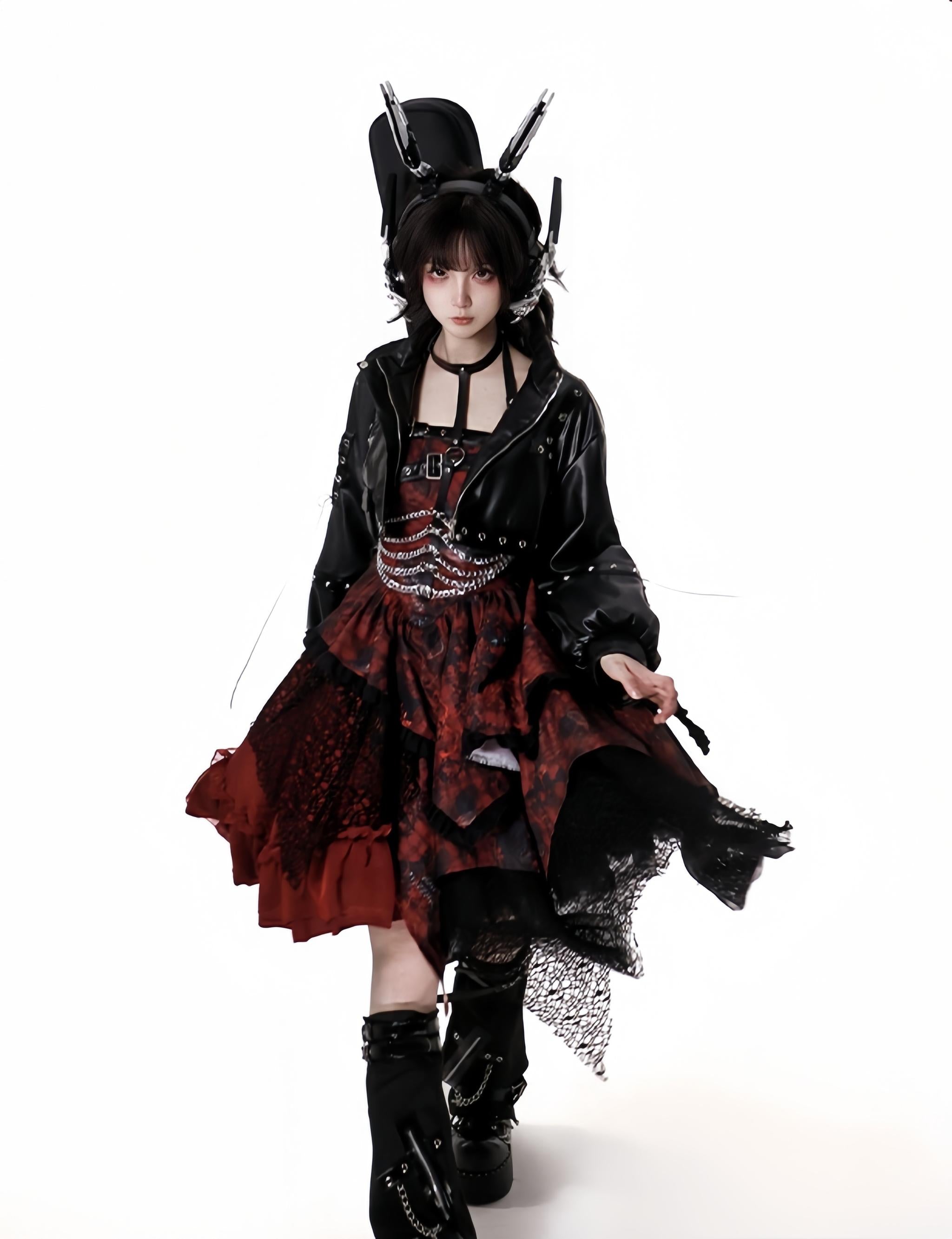 YingLuoFu - Bleeding Strawberry - Gothic Lolita JSK Dress With Jacket/Rib Chain Accessory 43262:773088