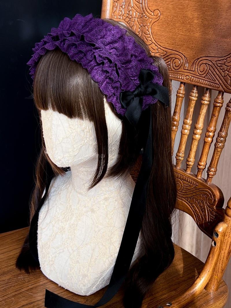 MAID - Customized Elegant Lolita Bow Lace KC Headdress Black Purple