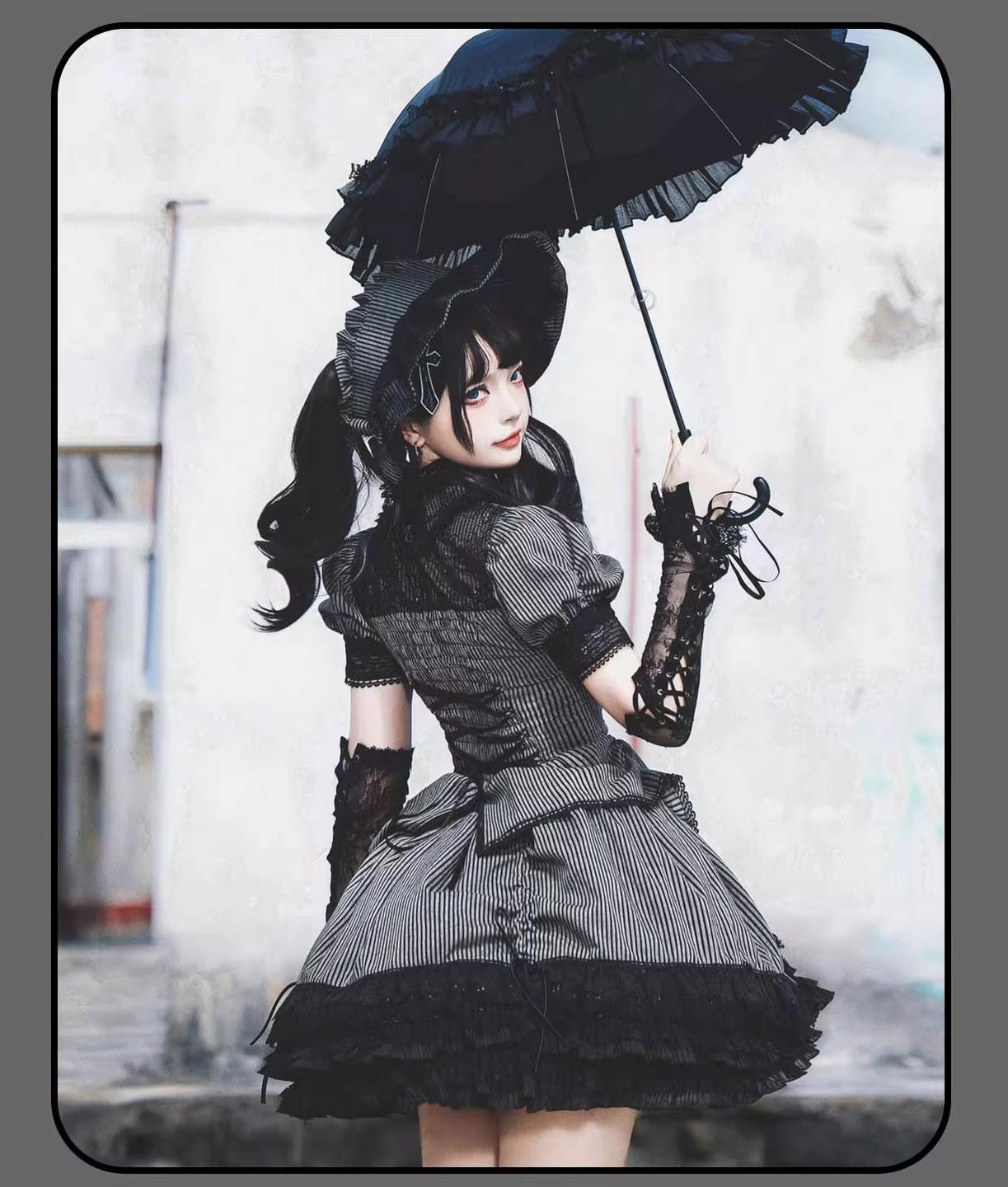 Susin Lolita - Striped Cross - Gothic Coordinated Lolita Set, Adjustable Blouse & Skirt 43331:773977