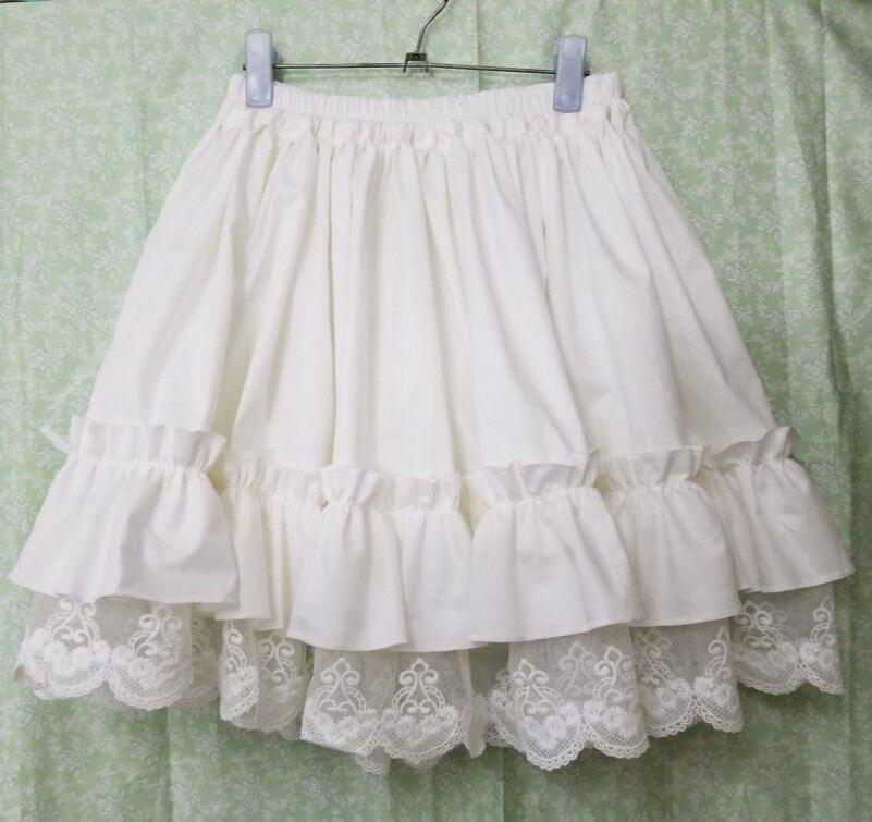 Classic Lolita Cotton Underskirt, Flounce Hem Off-white (single-layer ruffle) 25.6 inches / 65 cm
