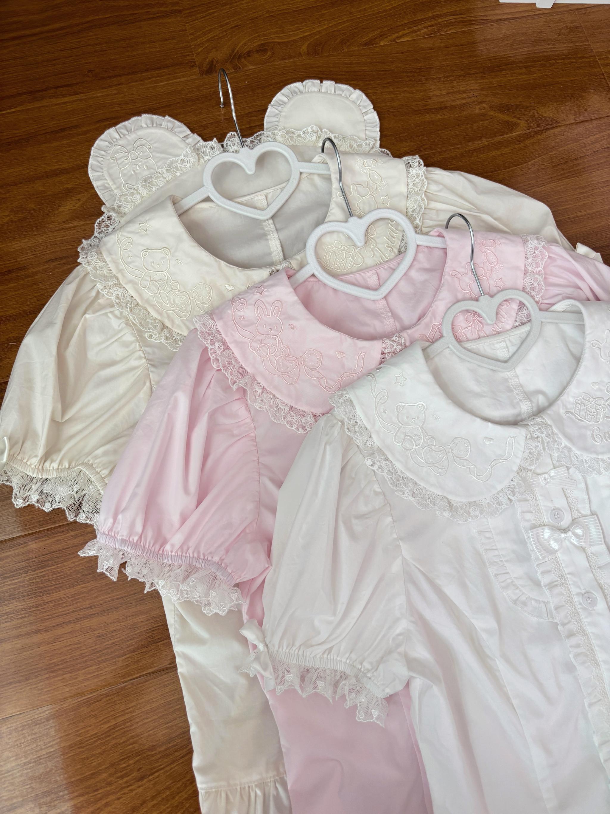Bunny Bear Cream - Cotton Sweet Lolita Blouse, Peter-pan Collar with Ear 45832:864443