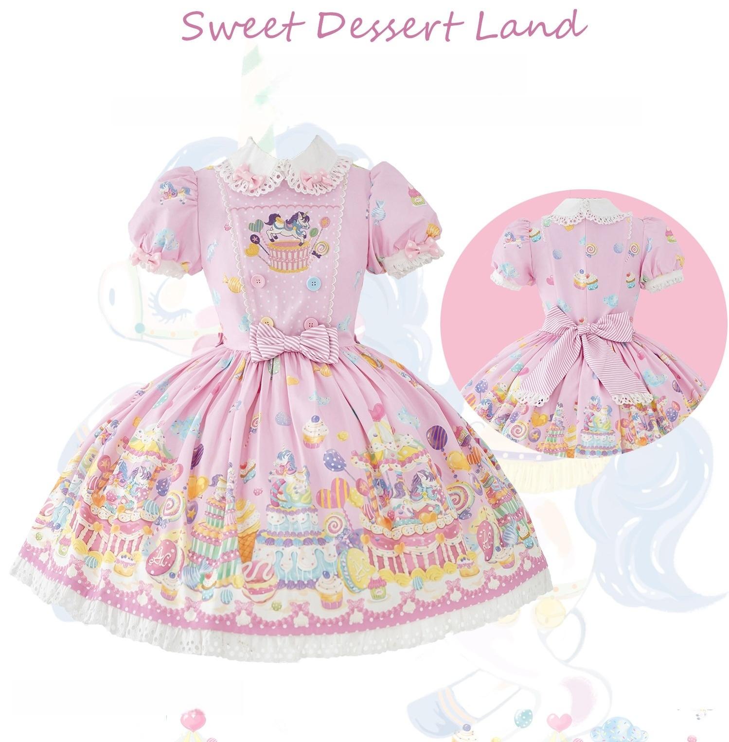 Sweet Dessert Land - Kawaii Lolita OP & JSK Dress Suit, Cake Print (L M S XL) 44542:811581
