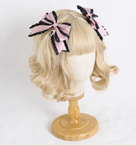 Xiaogui - Sweet Lolita Ribbon Bow Hair Clips a pair of letters black powder clips