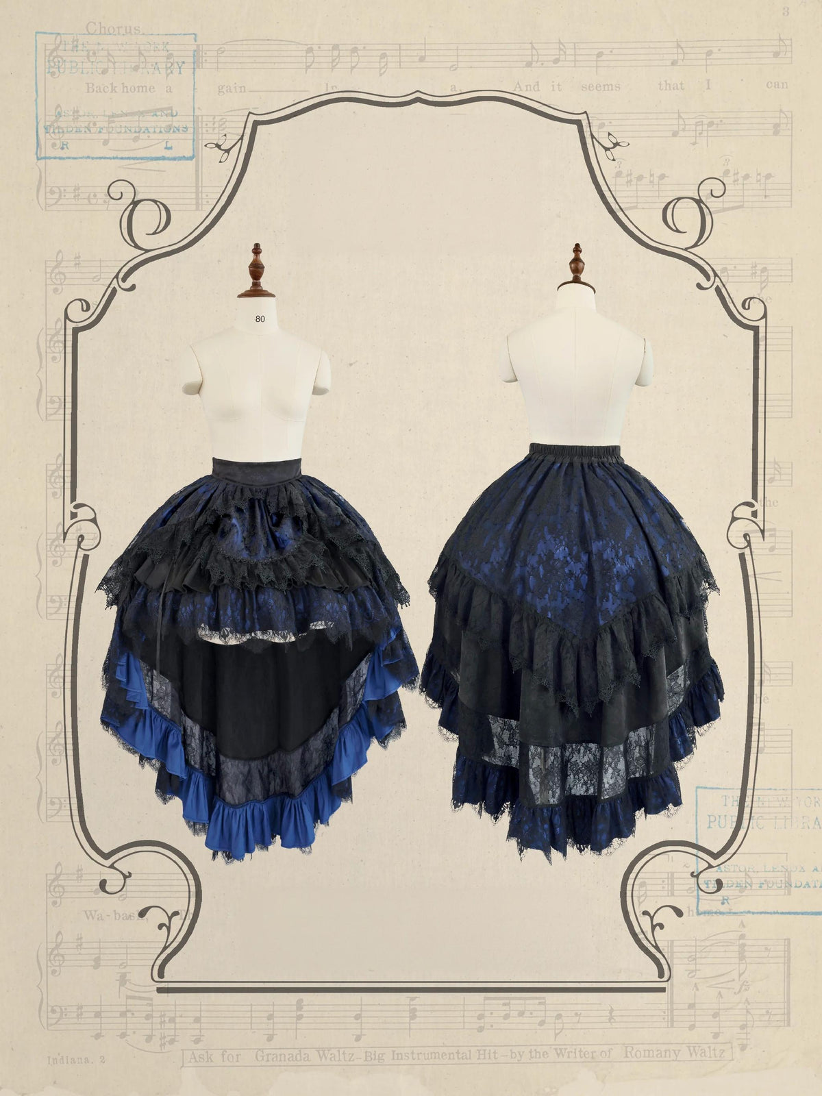 Requiem - Gothic Lolita Blouse & Skirt Set, Jacquard with Satin Lace (L M S XL XS) 45969:869933