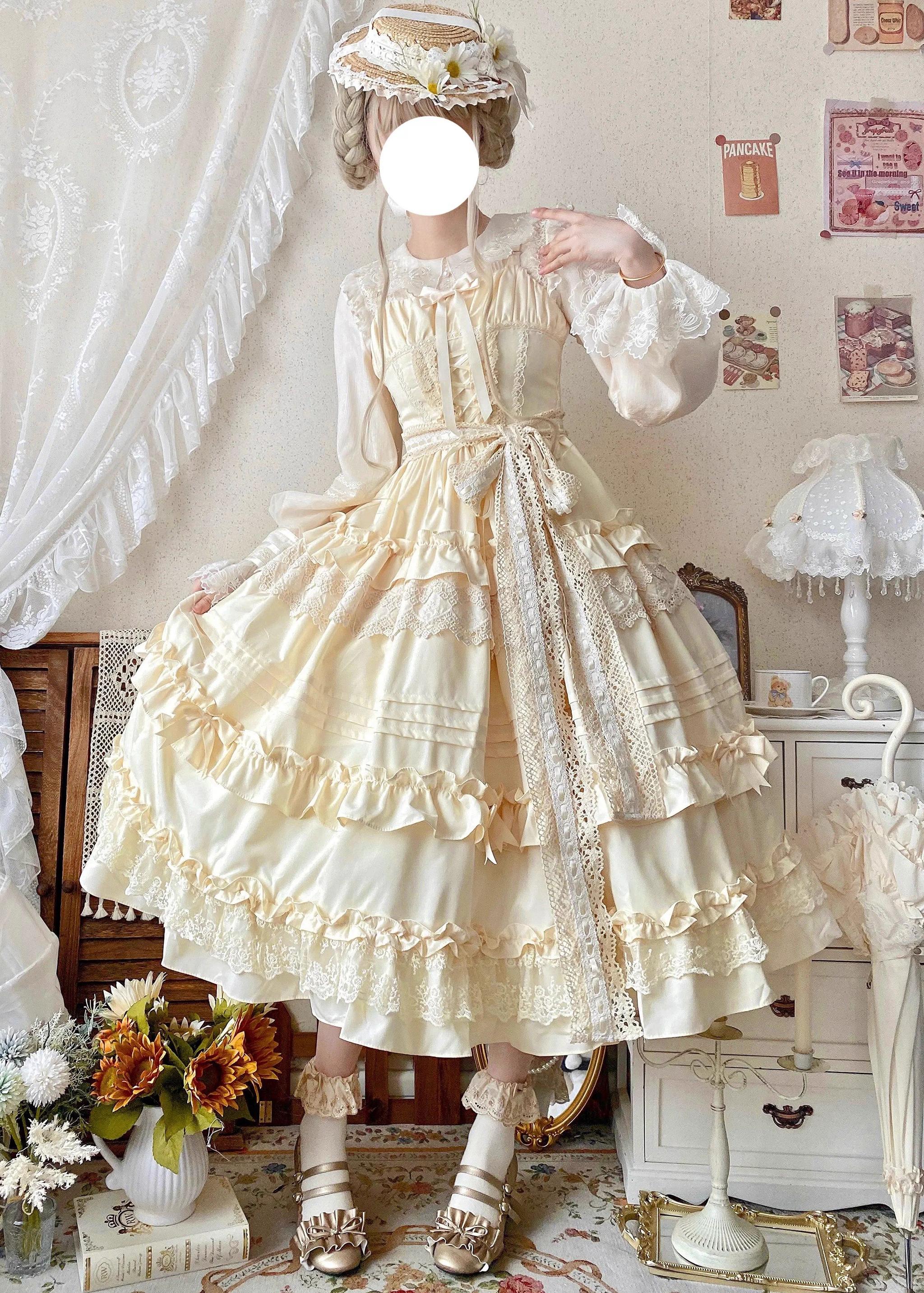 Qianmu - Lilianne - Elegant Lolita Ruffled Hem JSK Dress Multicolors (L M S) 34328:453958