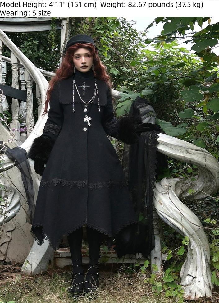 Cain and Lilith - Wool Gothic Lolita Long Coat, Cross Details