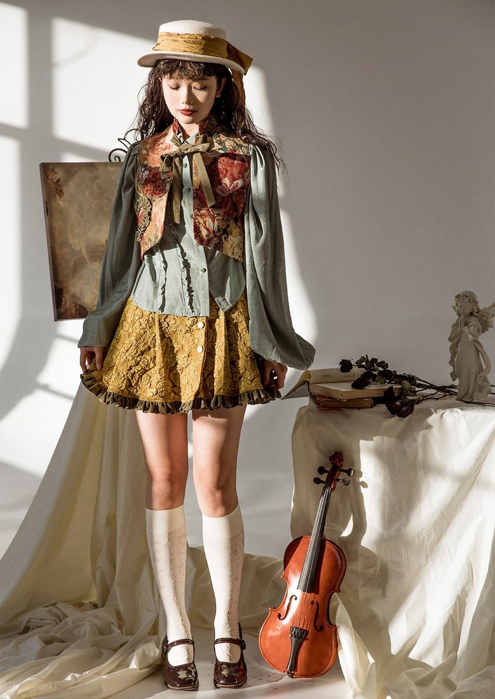 Gilded Age - Vintage Lolita Vest Suit, Oil Painting Style Skirt Coat
