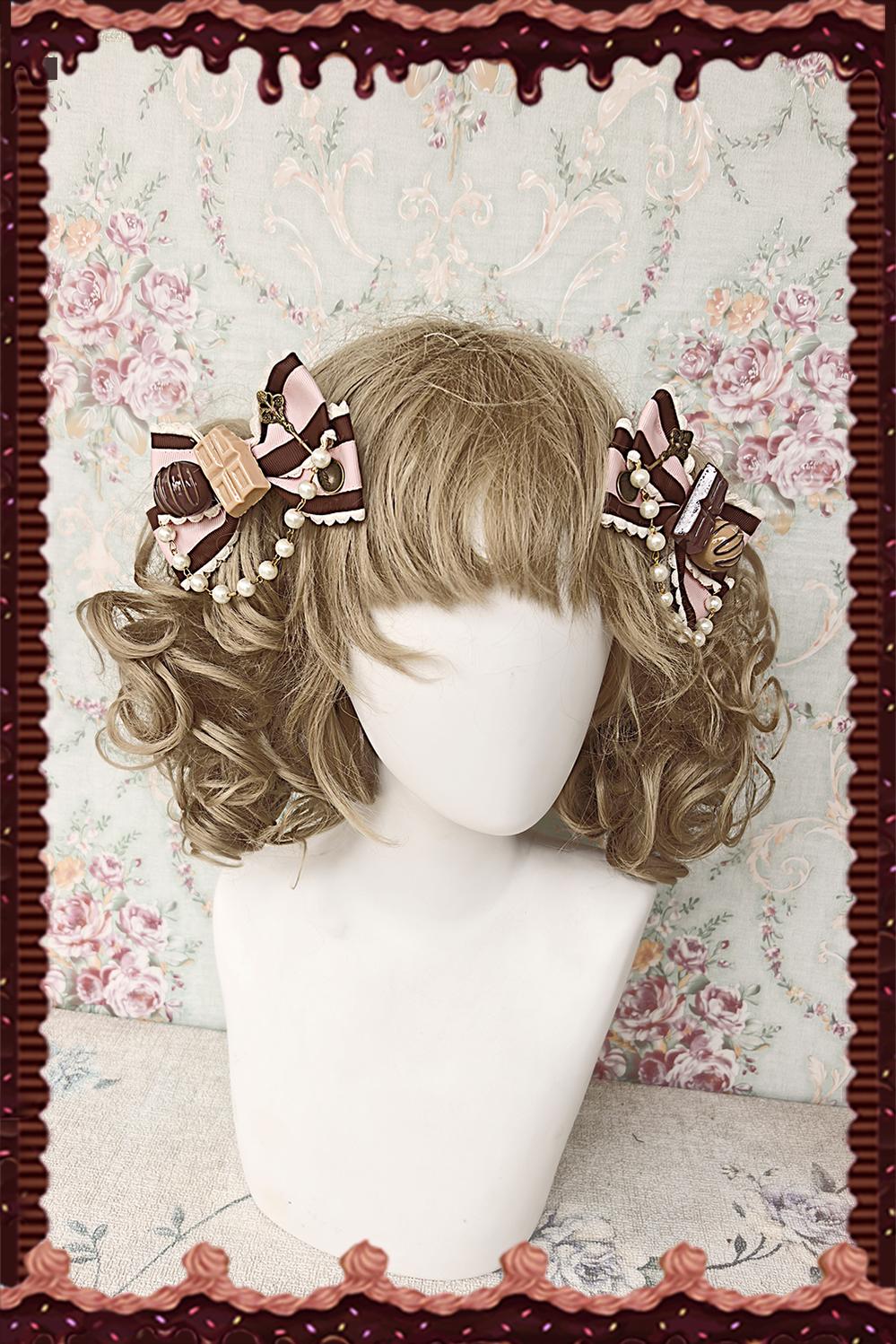 Infanta - Chocolate Carousel - Kawaii Lolita Salopette Dress Set Pink Paired Clips (one size / choose M) S