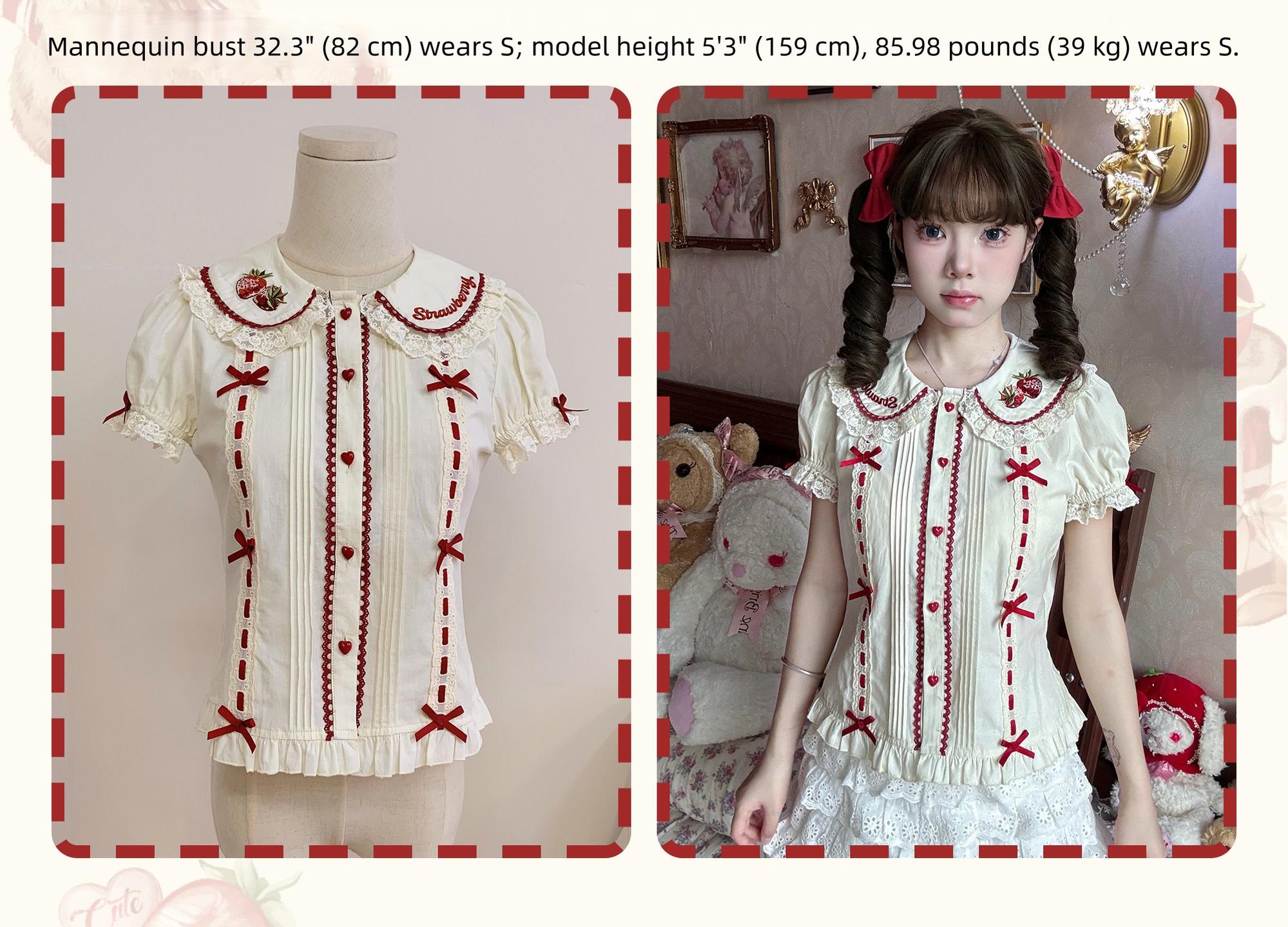 Velvet Strawberry - Sweet Lolita Salopette Dress, Bear & Strawberry Print