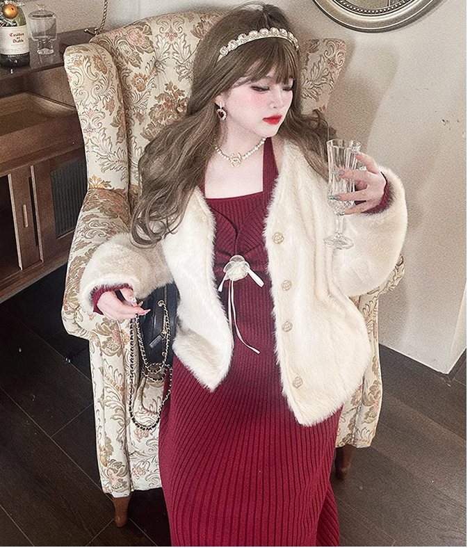 Yingtang~Sweet Lolita Coat Knitted Dress Set Plus Size   