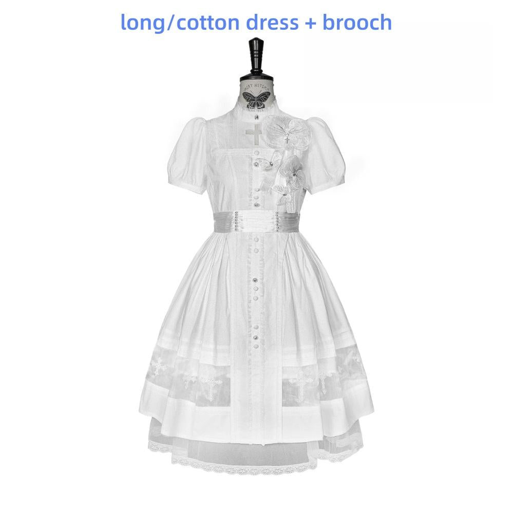 Ghost Orchid - Gothic Lolita OP Dress, Embroidered Cross (White / L M S XL XS) 45137:835652