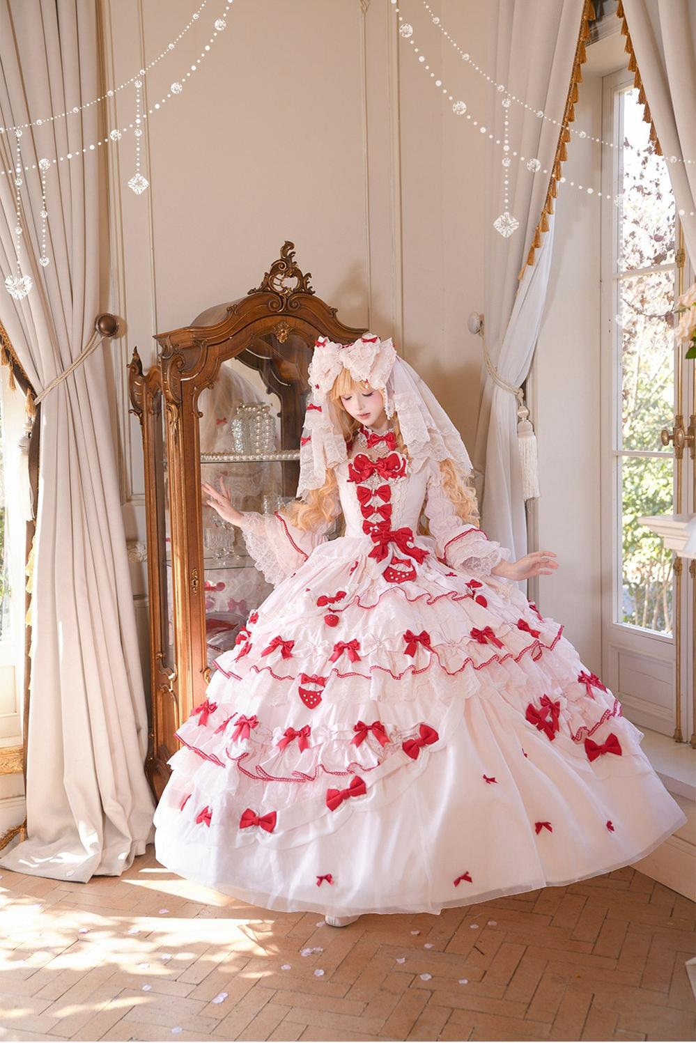 Strawberry Ribbon - Sweet Lolita Wedding Dress, Side Opening 44910:827525