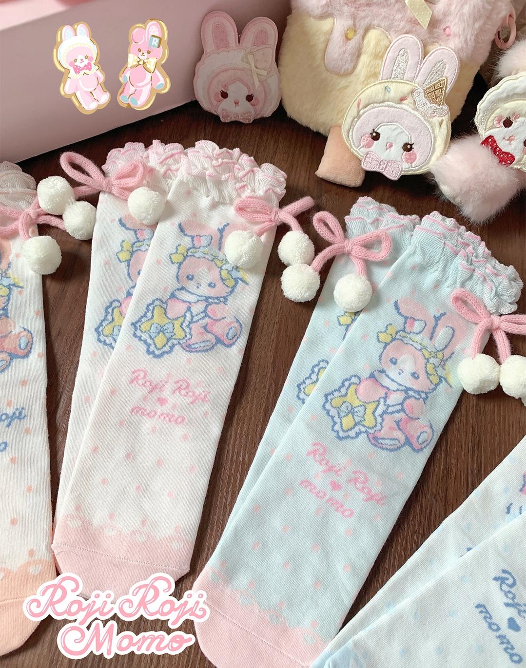 Roji Roji - Kawaii Lolita Mid-Calf Socks, Rabbit Print 44017:792667
