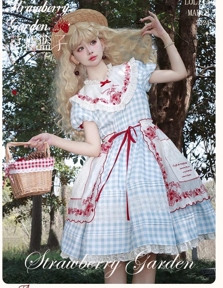 Flower and Pearl Box - Strawberry Basket - Country Lolita Dress Plaid Summer Spring Dress