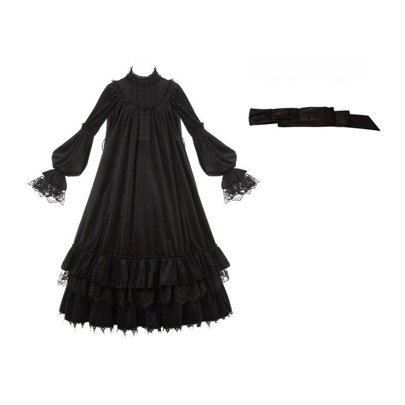 Dawn Bell & Dusk Song - Gothic Lolita Velvet OP Dress, Back Zipper (L M S) 44610:814187