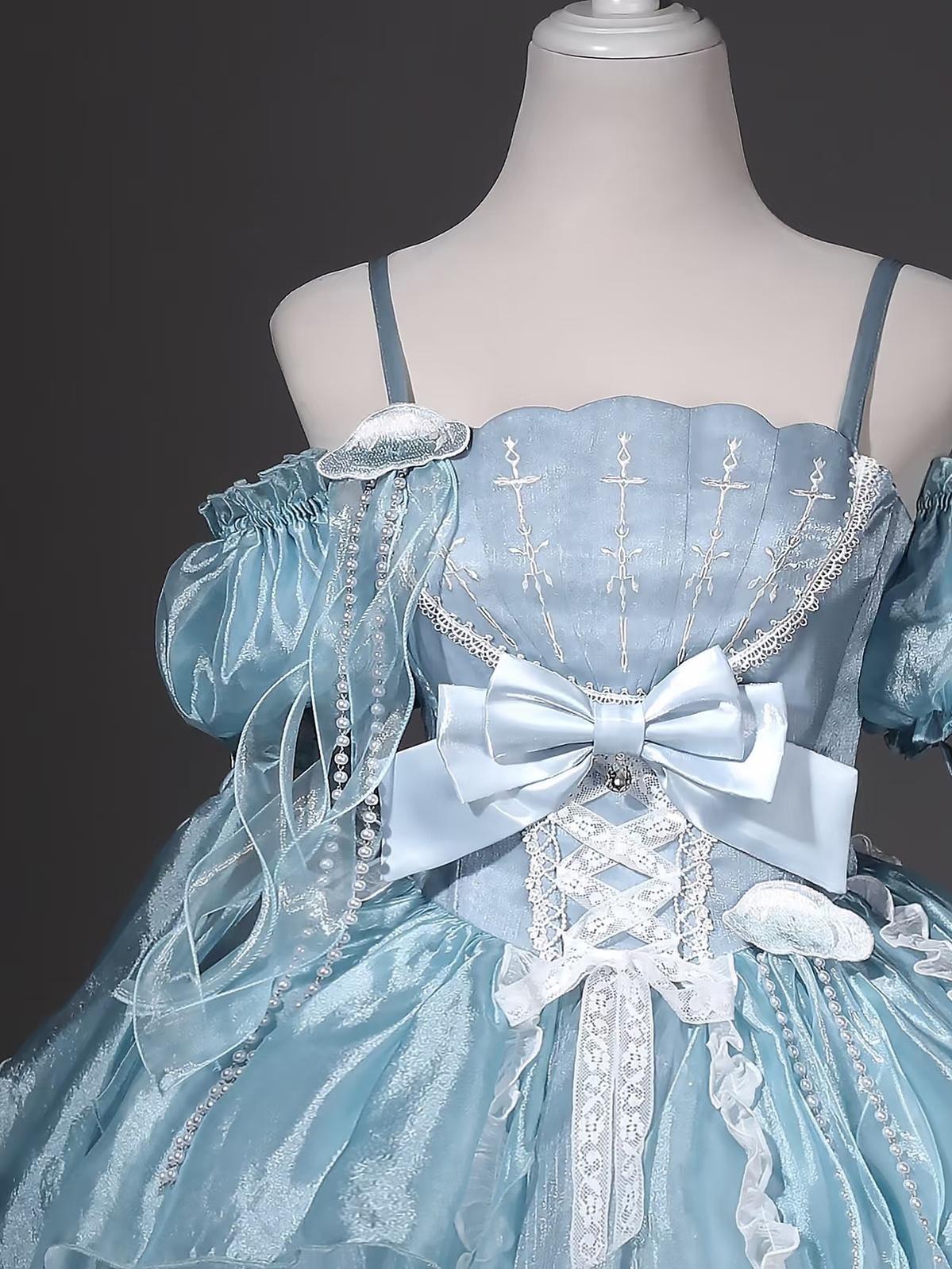 Dreaming Jellyfish - Sweet Lolita JSK Dress, Shell-shaped Neckline and Bubble Hem 45834:864451