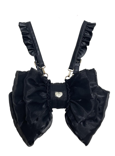 (Buyforme)Boguta~ Satin Butterfly Bow Bag Versatile Elegance Lolita Bag S black bag+black shoulder strap 
