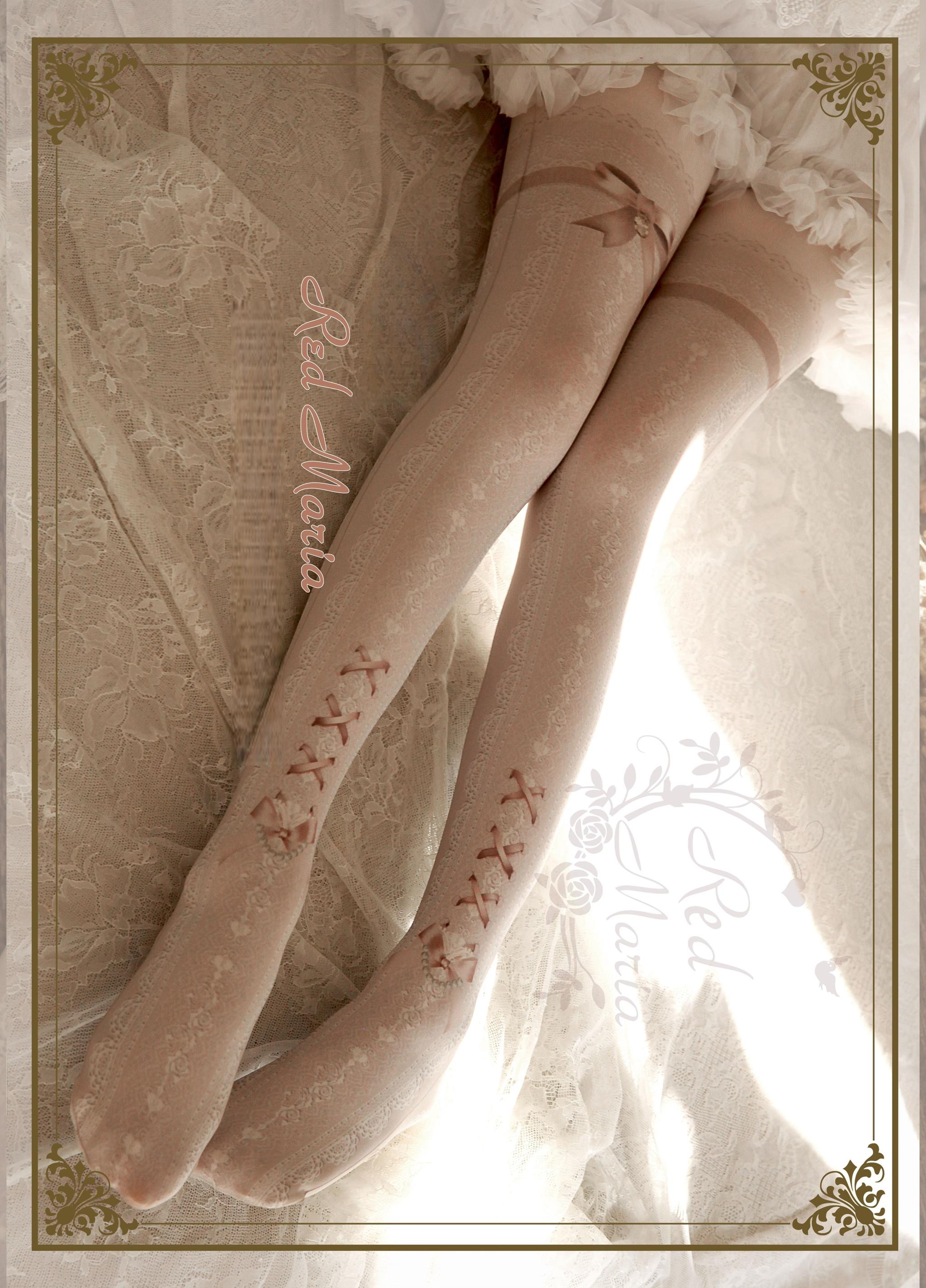 Red Maria - Lace Printed Bow 80D Lolita Tights Multicolors 4166:779270