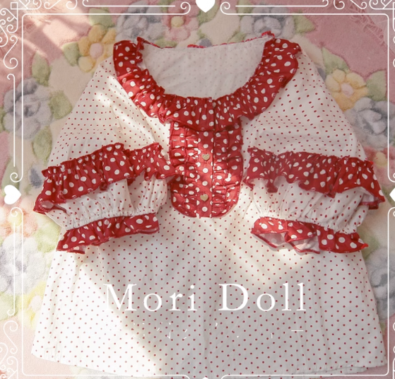 Mori Doll - Strawberry Jam - Sweet Dot Print Short Sleeve Shirt Multicolors S burgundy (a type)