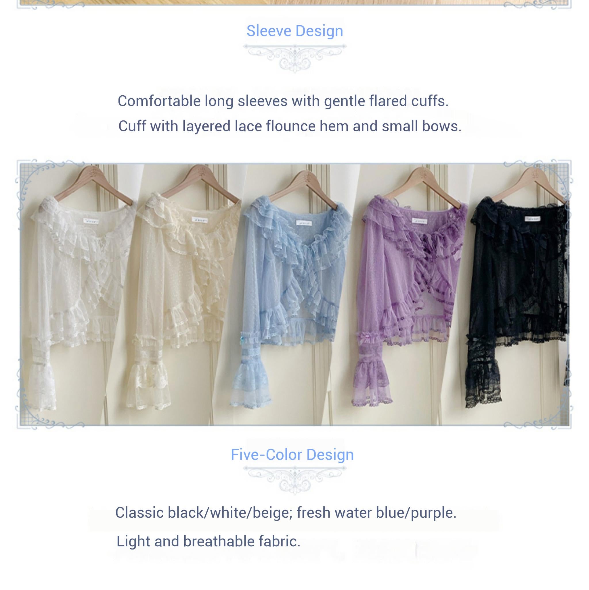 With PUJI~Flower Visage~Summer Lolita Sheer Cardigan with Rose Brooch 42927:758774