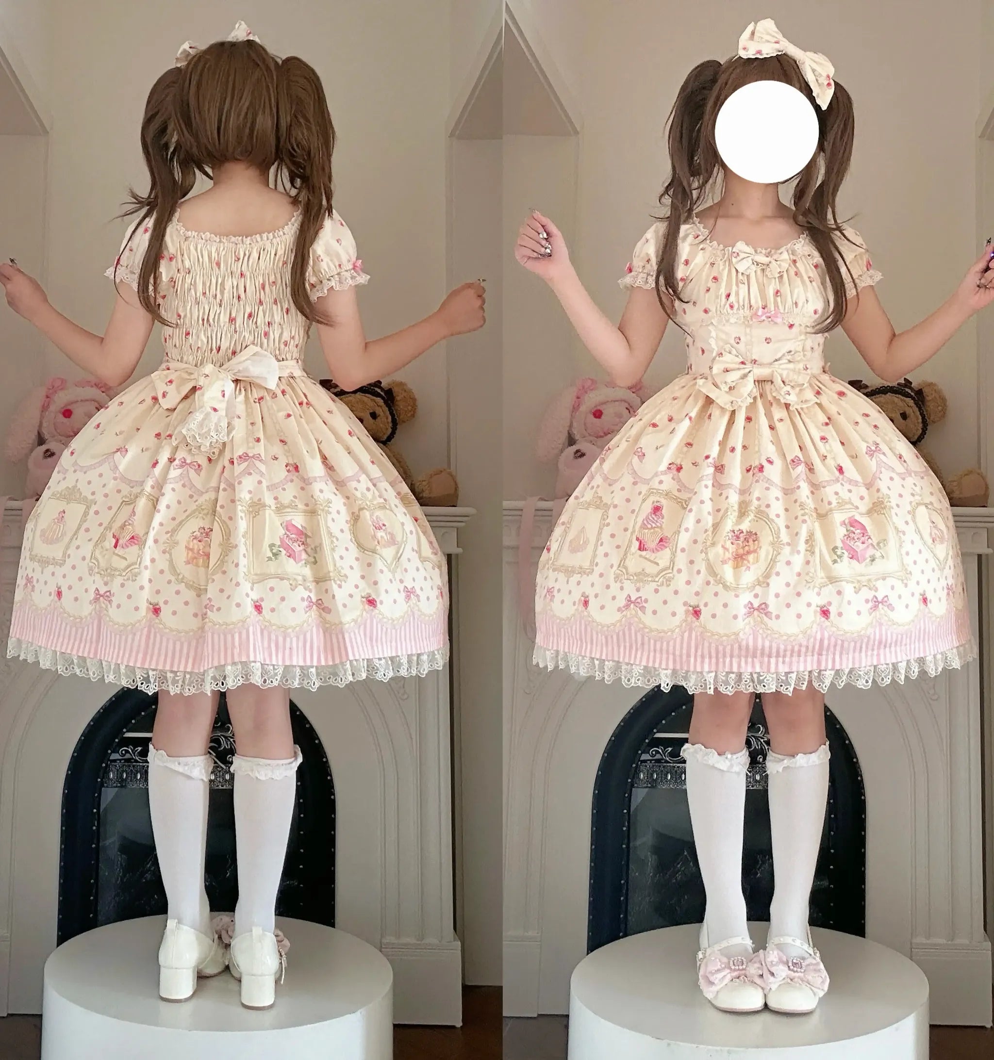 Pink Jade Strawberry - Sweet Lolita Strawberry Print JSK & OP Dress with Lace 45278:845331